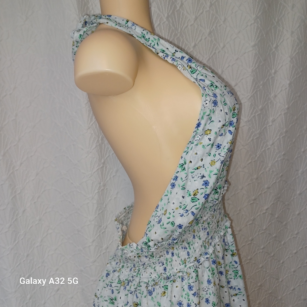 Aerie Women Dress Summer  Size L Blue Sequin Tiered Halter Dress - Picture 8 of 16